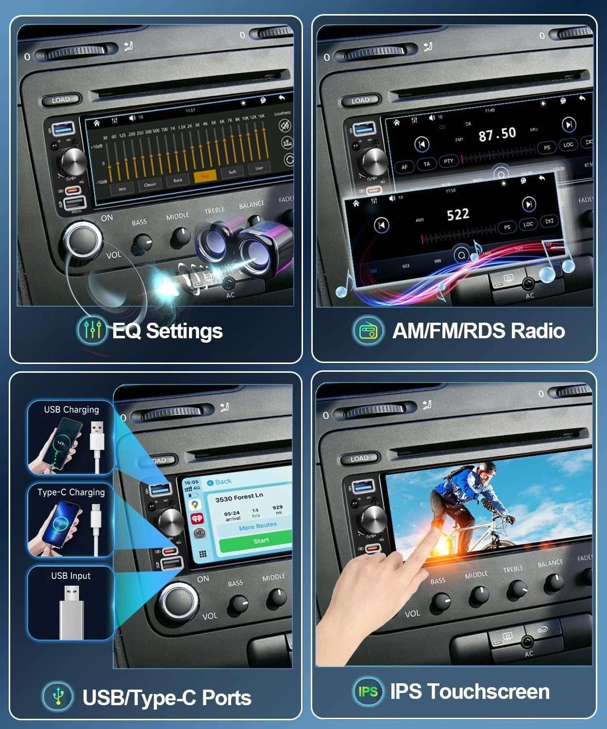XIMA IPS HD 6.9 Inch Car Radio Wireless Carplay Android Auto 1Din Multimedia Playe Mirrorlink AUX Bluetooth USB Type-C Charging view 5