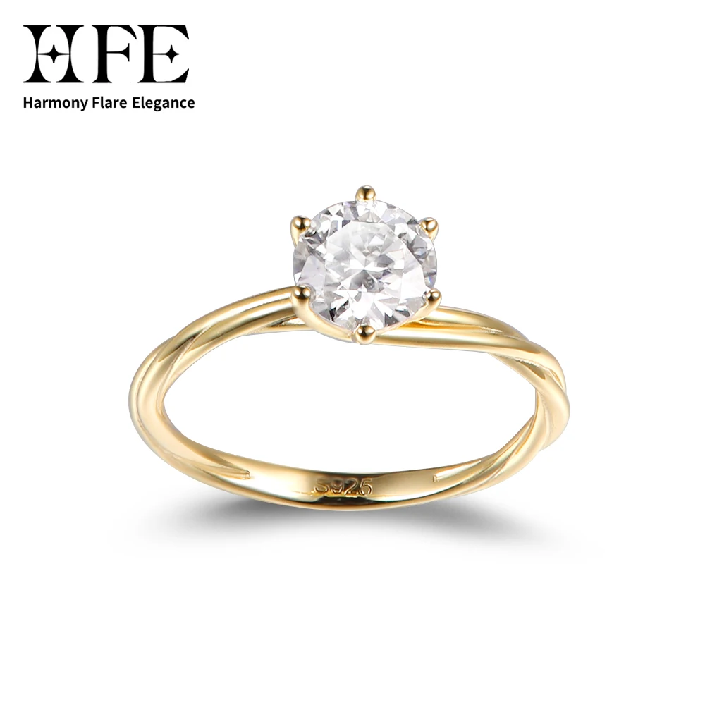 

HFE 1 CT Moissanite Single Diamond Ring for Women S925 Silver 18K Gold Plated Wedding Ring Engagement Wedding High Jewelry