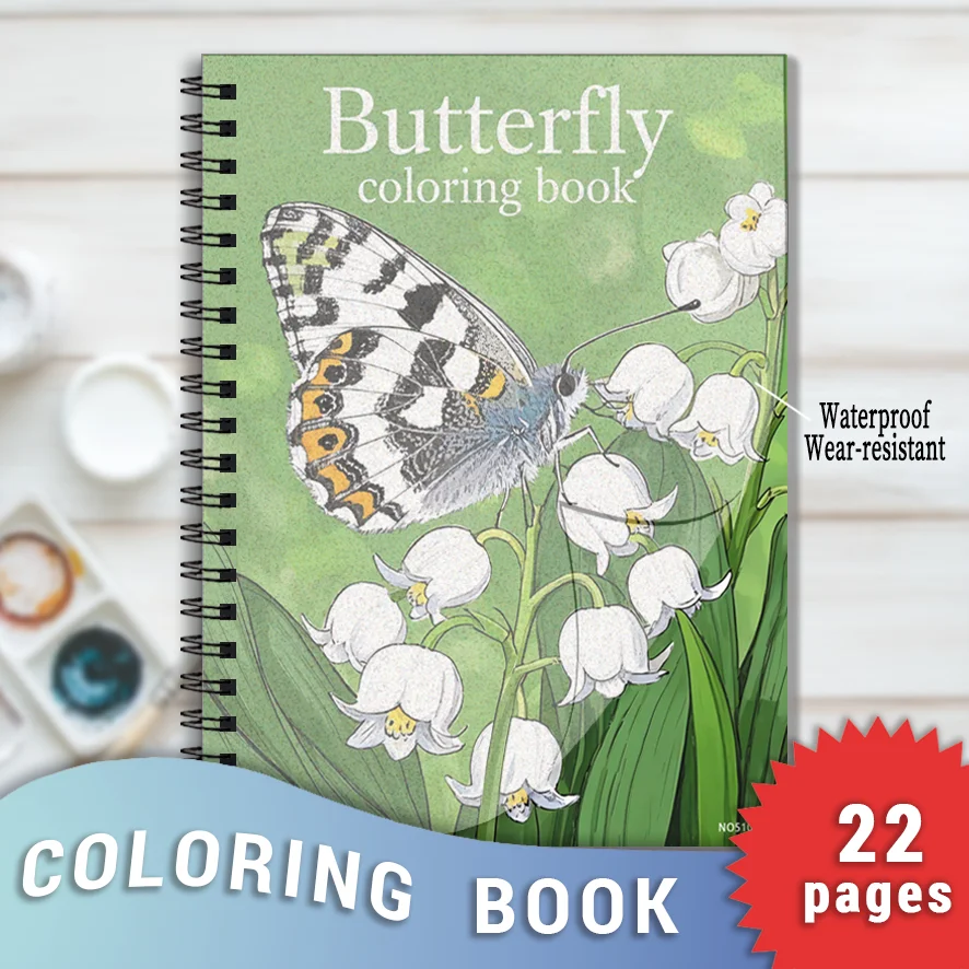 Flowers and Butterflies Adult Coloring Book - 8.3x11.2 inch stress relief coloring book 22 art therapy illustrations to relieve