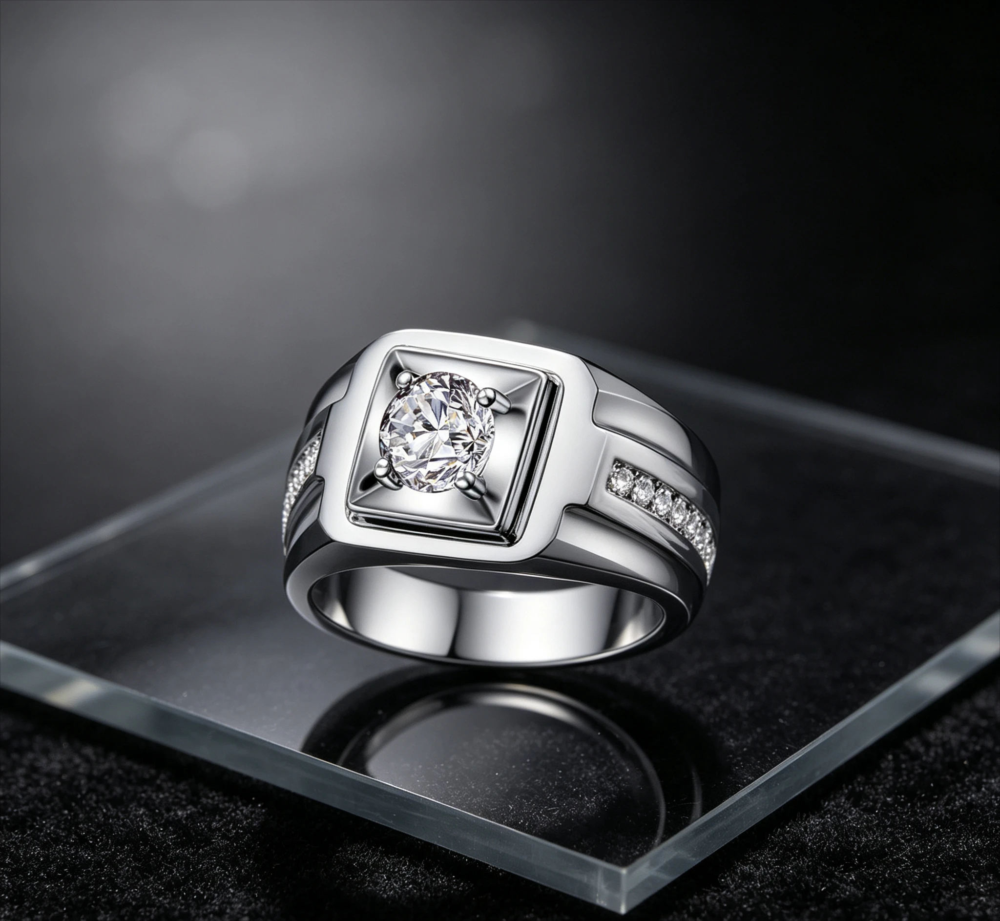 Domineering fashion diamond ring simulation diamond ring male platinum Moissanite ring Giving a gift to friend PT950