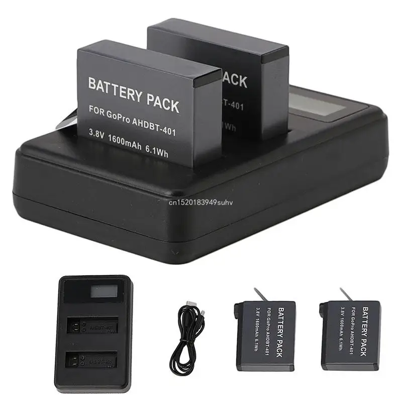 1600mAh 배터리 AHDBT-401 2개 + 듀얼 USB 충전기 키트(새 제품)