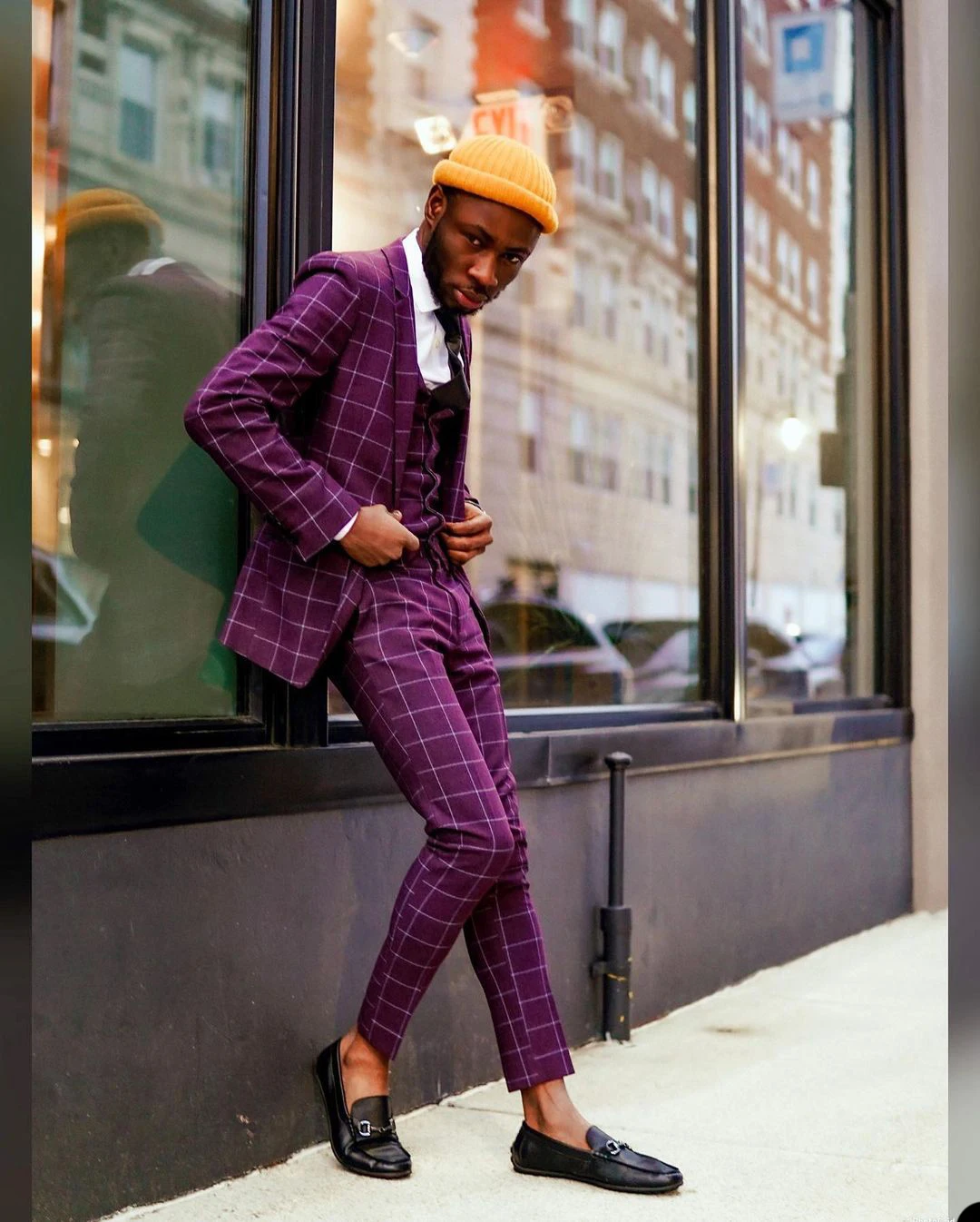 Esmoquin de boda a cuadros púrpura, traje de ajuste clásico, Blazer de fiesta a cuadros a medida, ropa Formal, 3 piezas