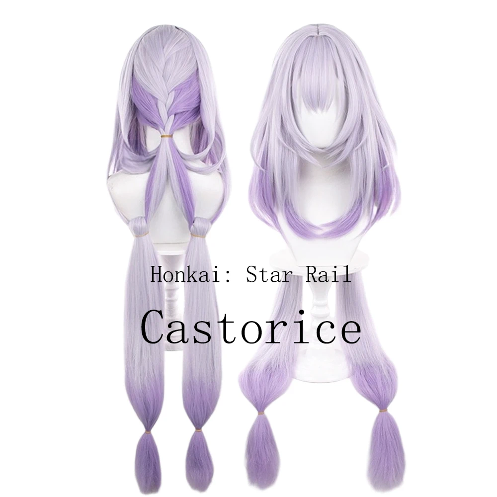 Anime HSR Castorice Cosplay Wig with 65cm Long Ponytails Light Purple Gradient Heat Resistant Synthetic Wigs For Halloween Part