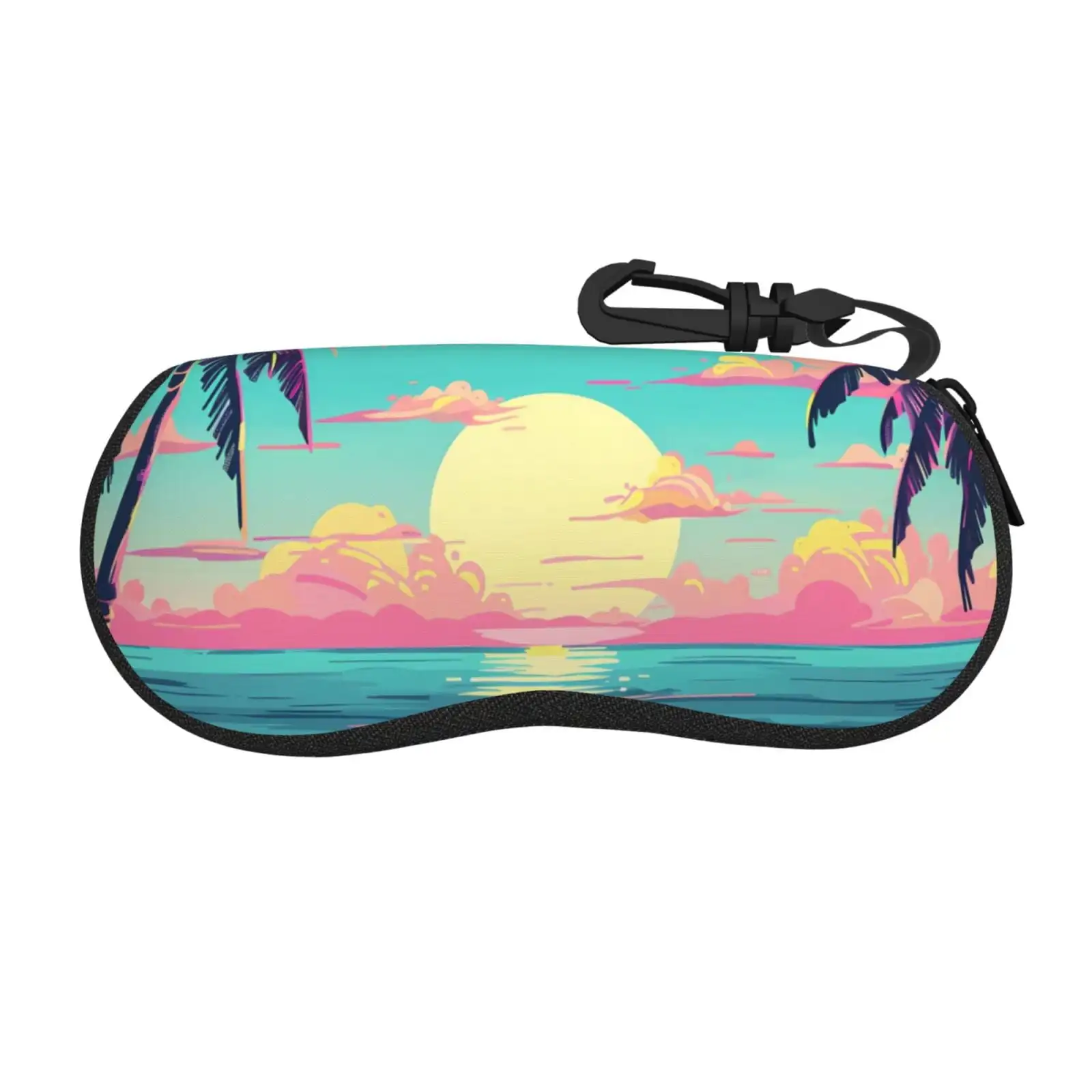 

Retro Palm Beach Sunset Print Eyeglass Case For Men & Women's Classy Travel Eyewear Holder Case Zipper Eyeglasses Case