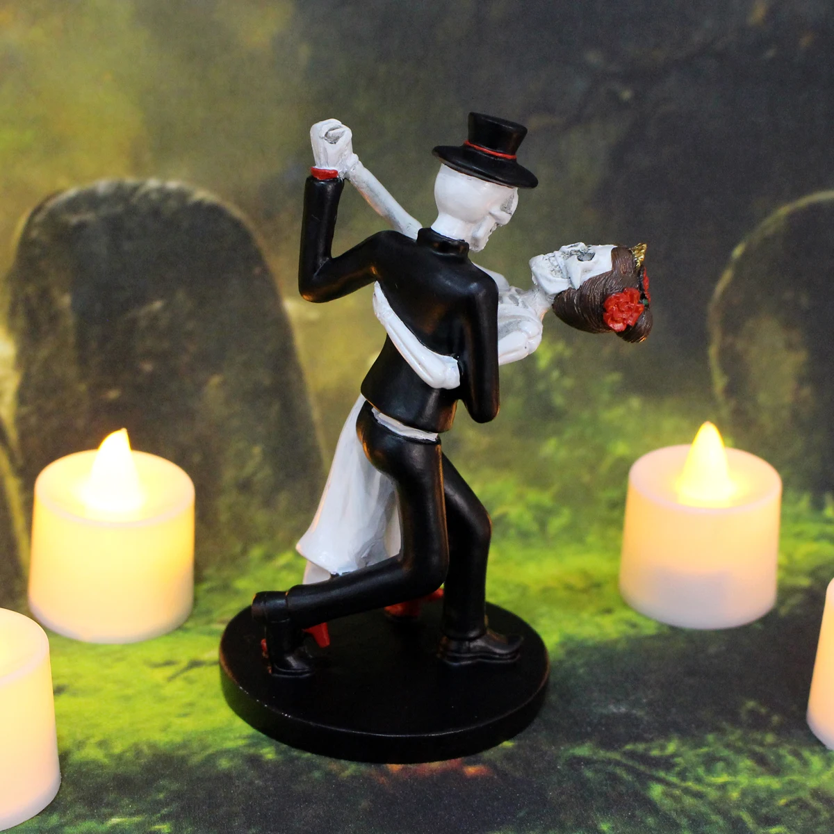 1pc Dancing Skeleton Couple Resin Statue, Valentine's Day Romantic Atmosphere Decoration, Indoor Living Room Bedroom Ornaments