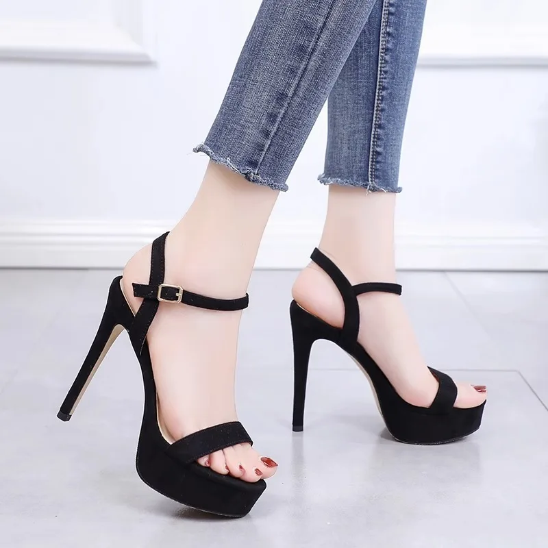 2024 Women Summer Almond 12cm High Strappy Heels 3cm Platform Pumps Lady Stripper Strappy High Heels Leisure Nightclub Shoes