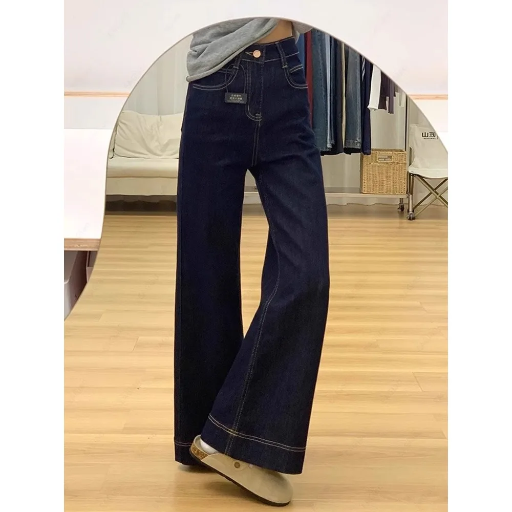Herbst- und Frühlingsmode für Damen, lange Vintage-Denim-Hosen, Jeans mit weitem Bein, lässige Jeans mit geradem Bein für Damen