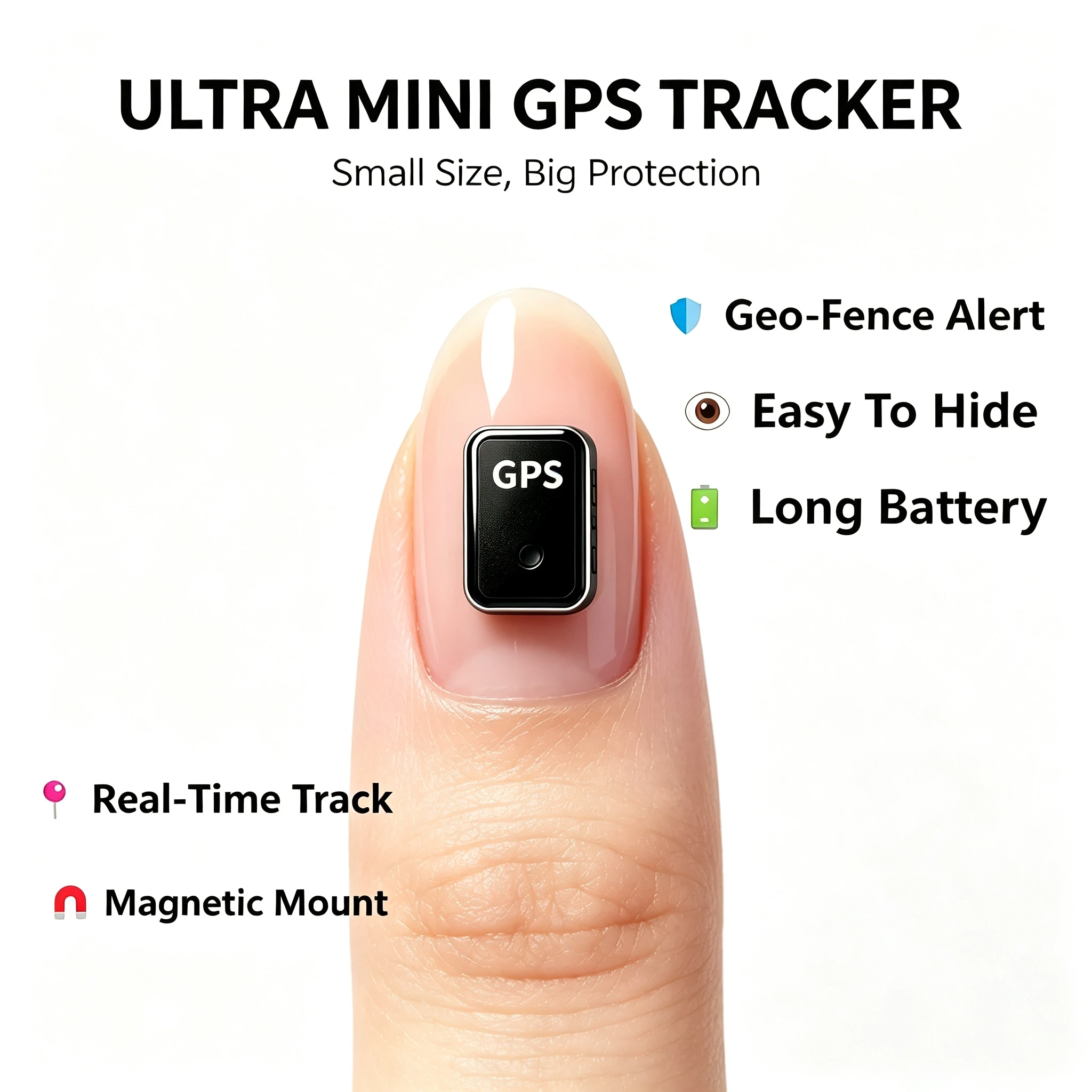 C14 Tiny hidden GPS tracker for multi‑scene location protection. Real‑time position update, motion trigger alert & long standby power. Perfect for vehicle anti‑theft, pet outdoor safety, luggage tracking and personal outdoor security use.