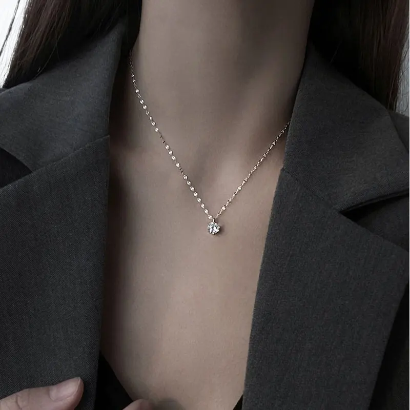 SOMILIA -18K vergoldete Halskette aus S925-Sterlingsilber für Damen, zierliche, minimalistische Solitär-Halskette mit rundem CZ-Stein, funkelnd, C – Detail 13