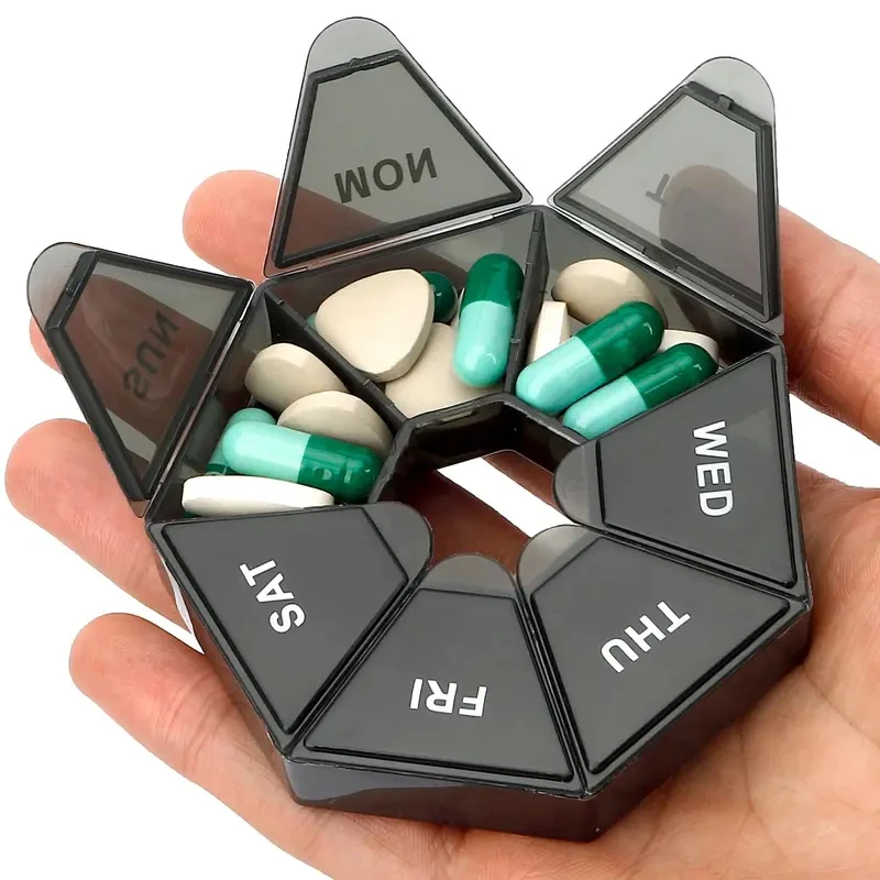 1-6Pcs Portable Weekly Pill Organizer 7 Compartments Dark Color Pill Case Waterproof Medicine Dispenser For Travel Daily Use