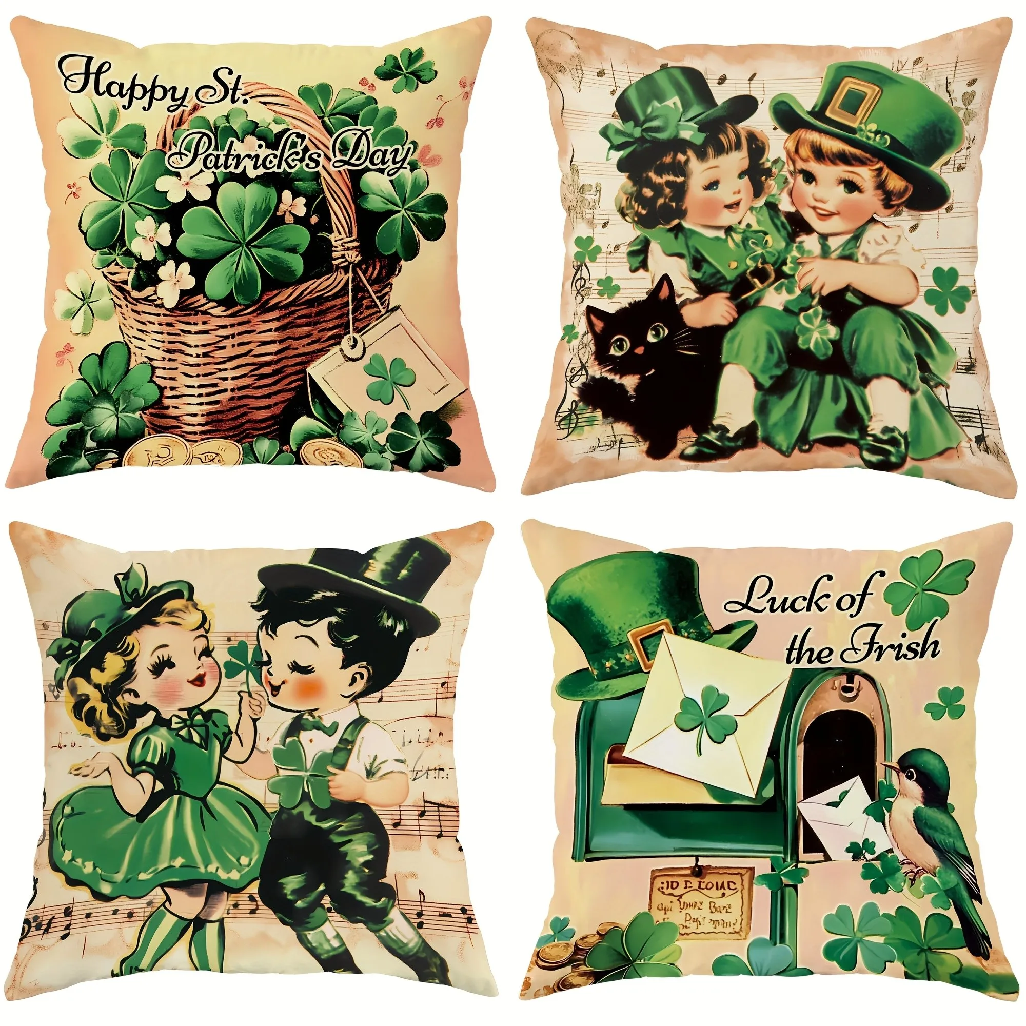St. Patrick'S Day Kids And Lucky Shots Pattern Cushion Cover Suitable For Sofa Bedroom Car Pillow Cover