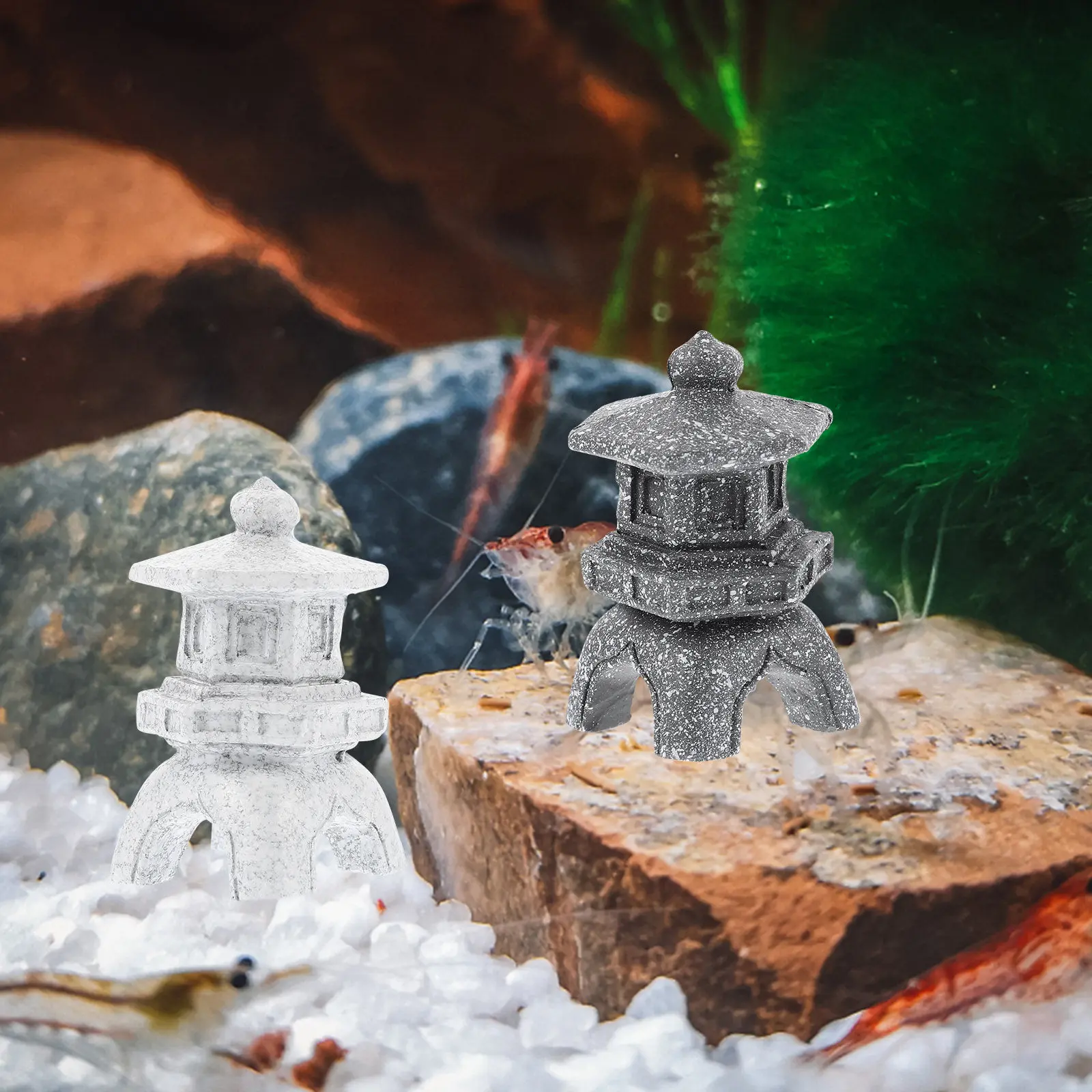 8Pcs Resin Mini Pagoda Statue Bonsai Yard Ornament Classic Garden Decoration Micro Landscape Pavilion Small Outdoor Tabletop