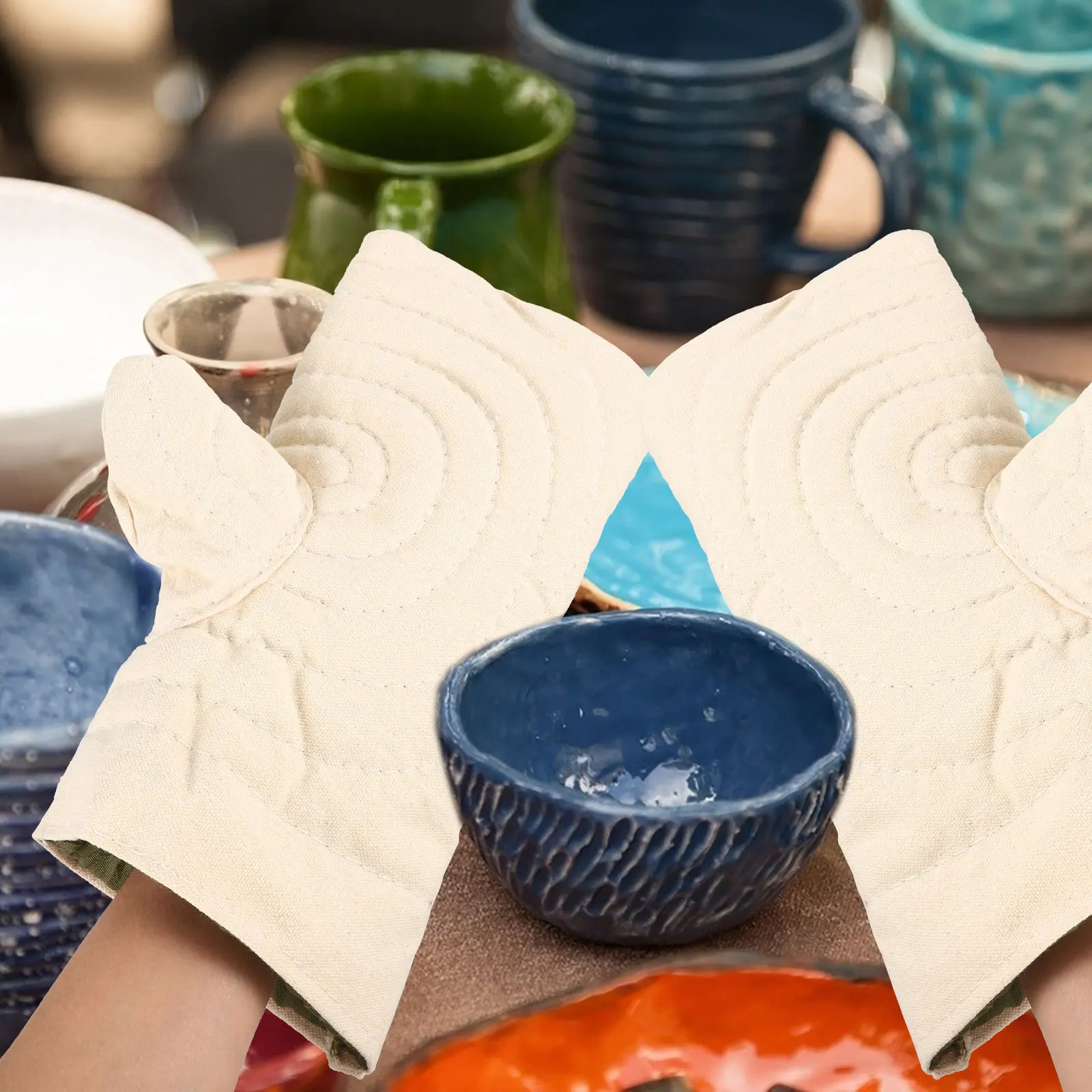 1 ペア耐熱窯用手袋火傷防止断熱ミトン陶器製造用高温手保護耐久性