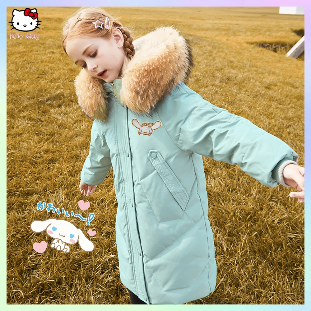 Cinnamoroll Kuromi Anime Sanrios Hellokittys Winter Down Jacket for Grils Long Fur Collar Outerwear Coat Teenage Parka Clothes