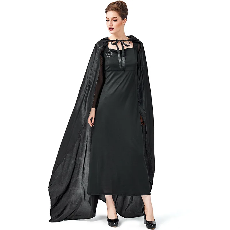 

Night Wandering Soul Ghost Witch Vampire Cosplay Costume Hooded Cape Robe For Woman Halloween Party Carnival Fancy Dress