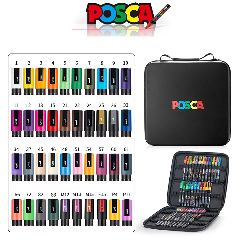 

UNI POSCA Storage Bag Maker Полный набор PC-1M 3M 5M 8K 17K POP Плакат граффити Цветные плюмоны Краска Акриловый маркер Товары для рукоделия