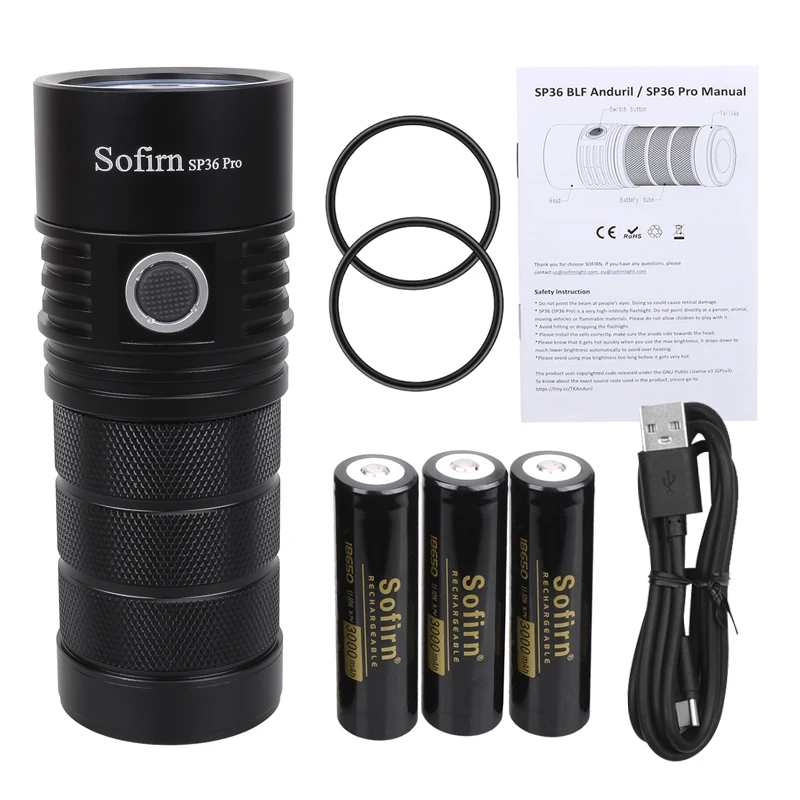 SOFIRN SP36 Pro Anduril 4*SST40 Powerful 8000LM LED Flashlight USB-C Rechargeable 18650 Torch Super Bright Lantern