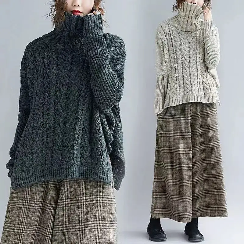 Herbst Winter High Neck Zopfmuster Pullover Herbst Winter Loose Fit Verdickter Pullover Slim Fit