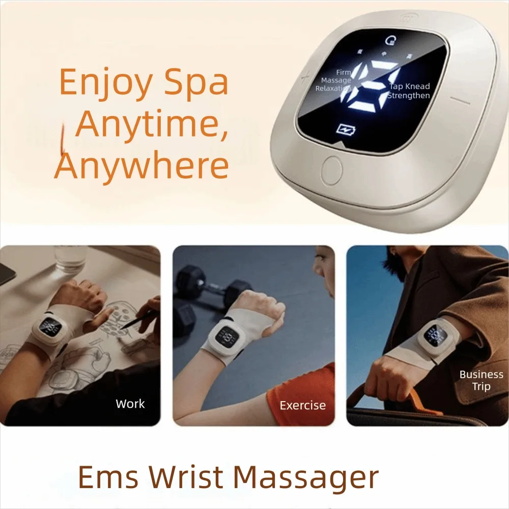 Vibration Mode EMS Wrist Massager Heat Compress USB Rechargeable Hand Massage Instrument Wireless Kneading