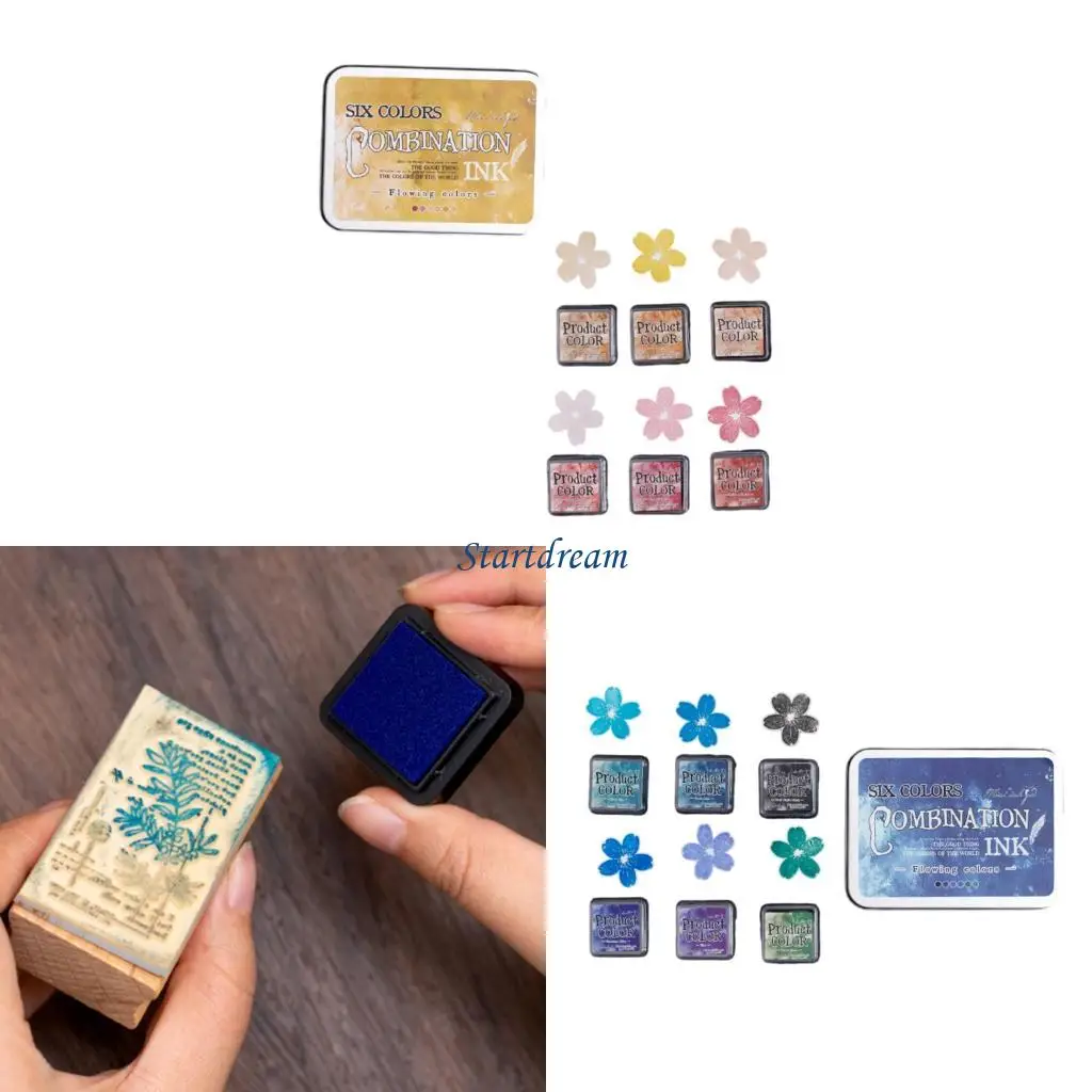 

6 Pcs Retro Stamp Pad Set Flowing Colors Series Pad Set For Card Making K92C