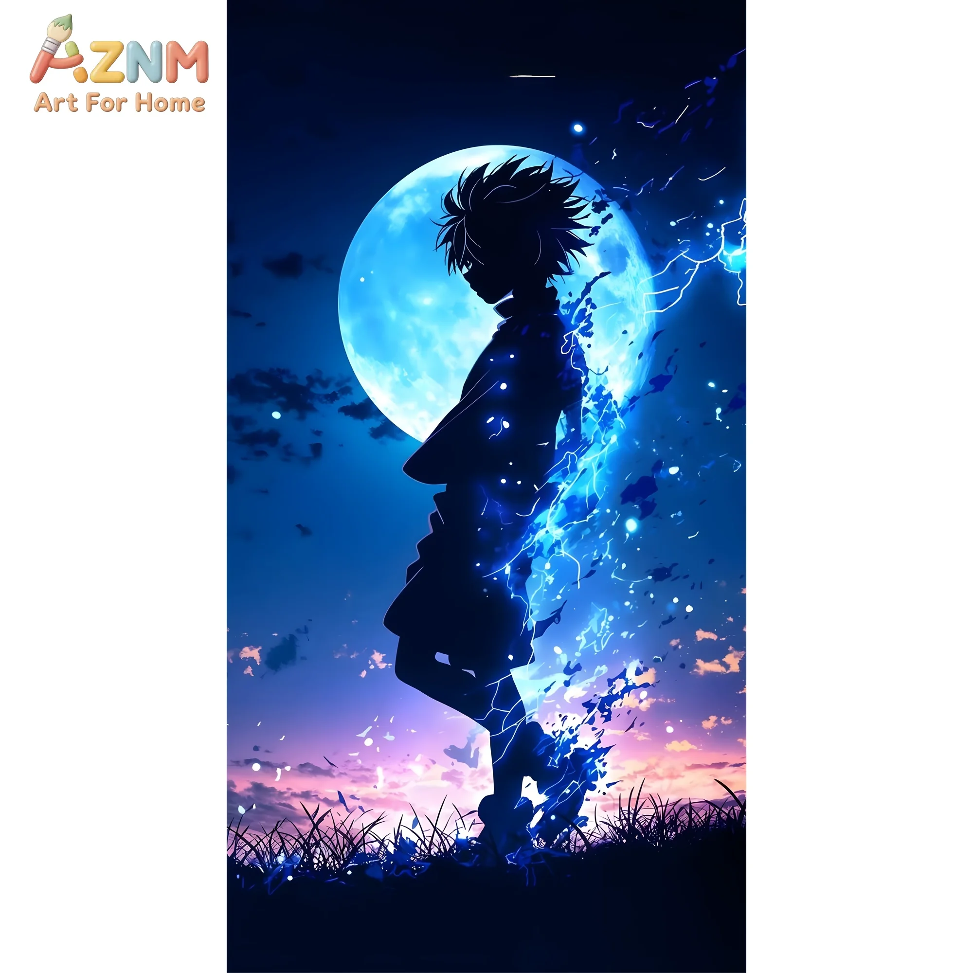 AZNM Hunter x Hunter Killua Blue Moon Anime Canvas Wall Art Unframed Painting for Home Decor