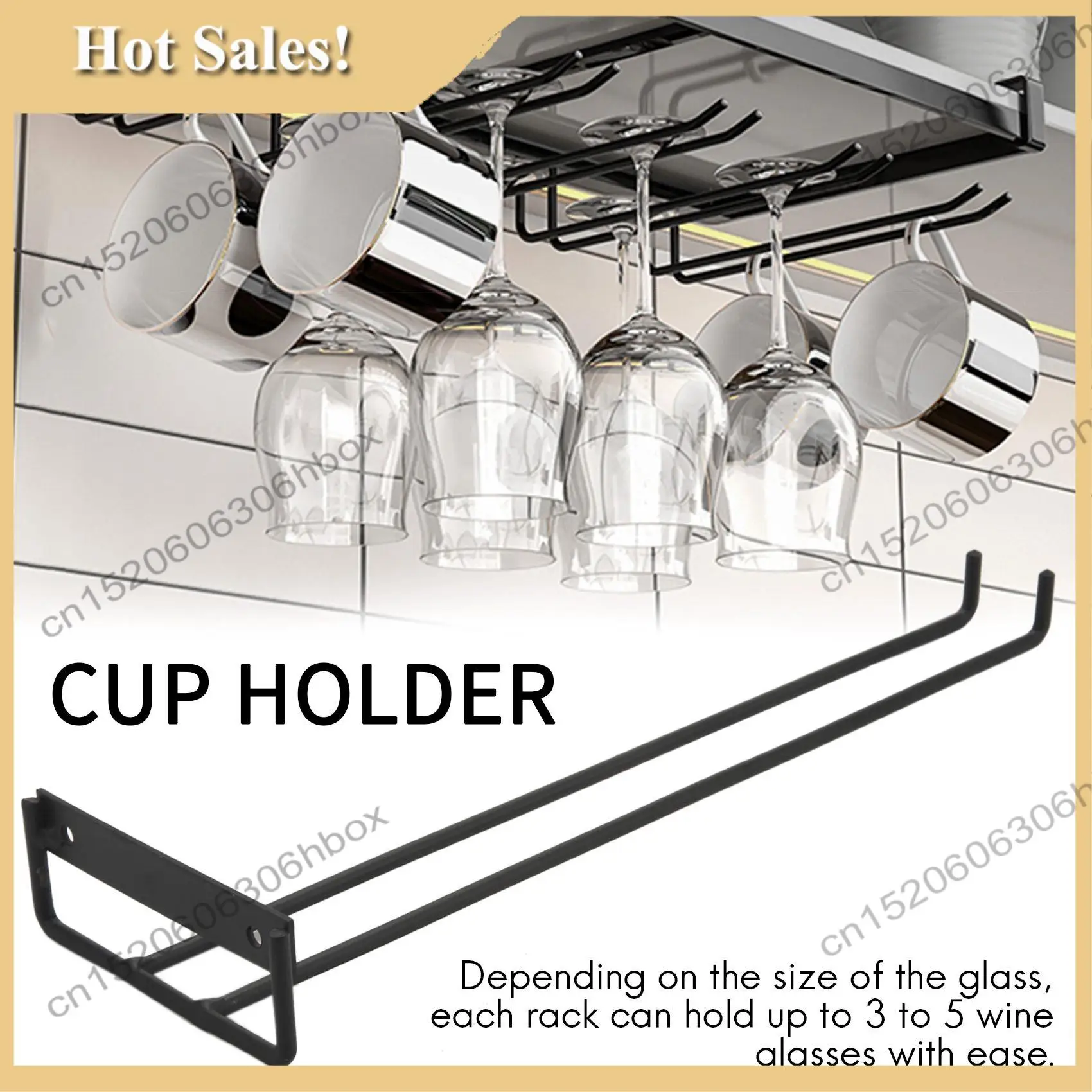 

-HOPE 5 Pcs Stemware Wine Glass Storage Rack,Wall Mountable Kitchen Storage Rack ,Black,11 Inch / 30Cm