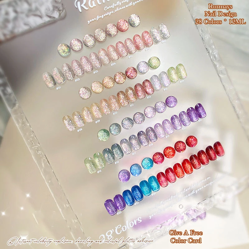 New Trendy Colors Rormays 28 Colors Platinum Glitter Sequin Gel Polish Set, UV LED Soak Off Shiny Sparkle Salon Grade Nail Art