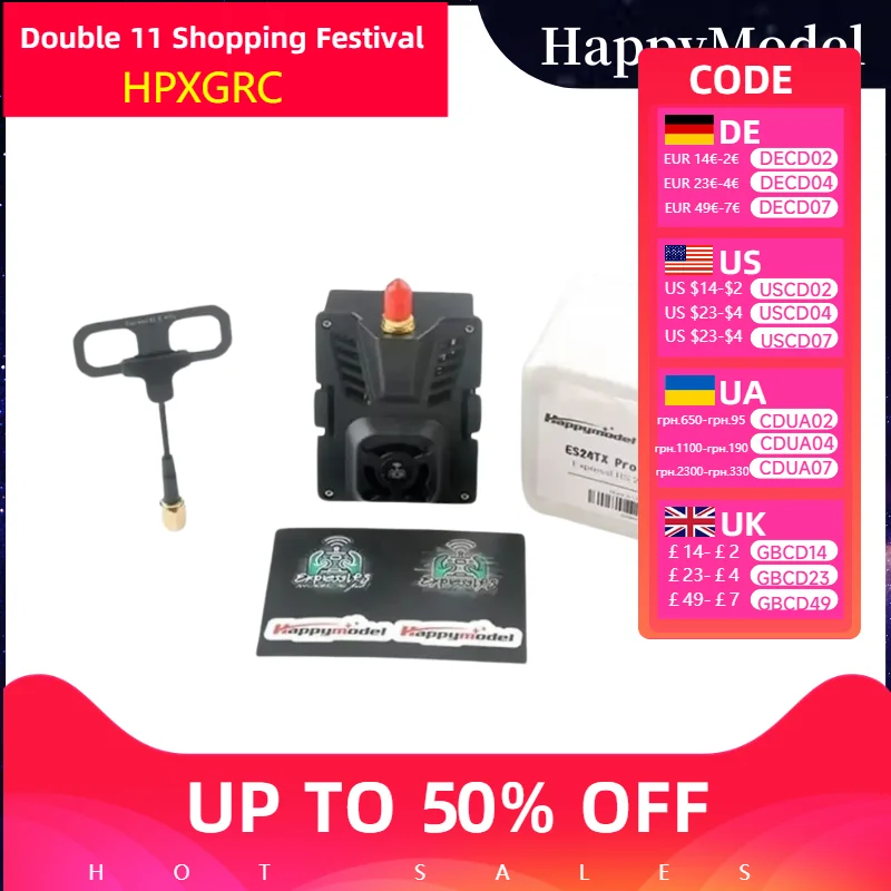 HappyModel ES24TX Pro 2.4GHz 1000mW 1W ELRS TXモジュール（冷却ファン付き）、FPVドローンRCレーシング、長距離、低遅延、Expres用