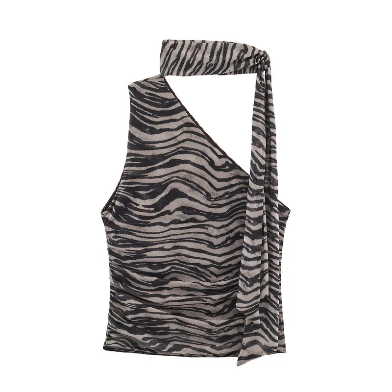 Animal Print Scarf Top Midi Skirt Set Women's Fashion Ensemble Regular Length Zebra Patterned Two-Piece Suit for Autumn And S...