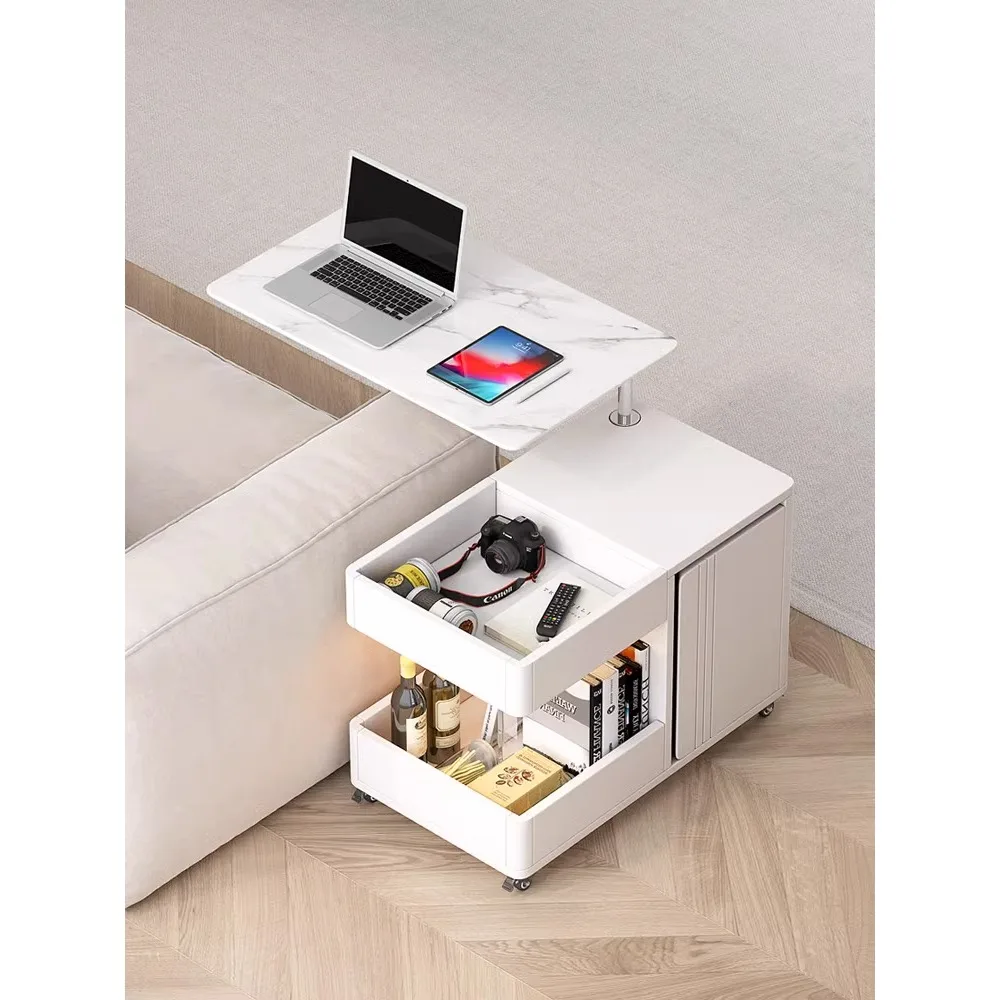 Lifting trolley can move multifunctional coffee table. Modern minimalist furniture, tea cabinet, night light, USB reading table.