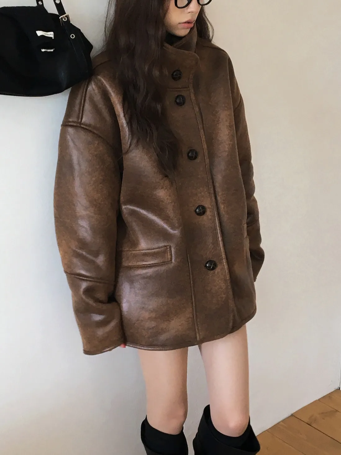 Retro Sle Pelle scamosciata Biker Jaet Cappotto invernale in cotone caldo da donna Capispalla in pelliccia e pelle intercati Sle coreano