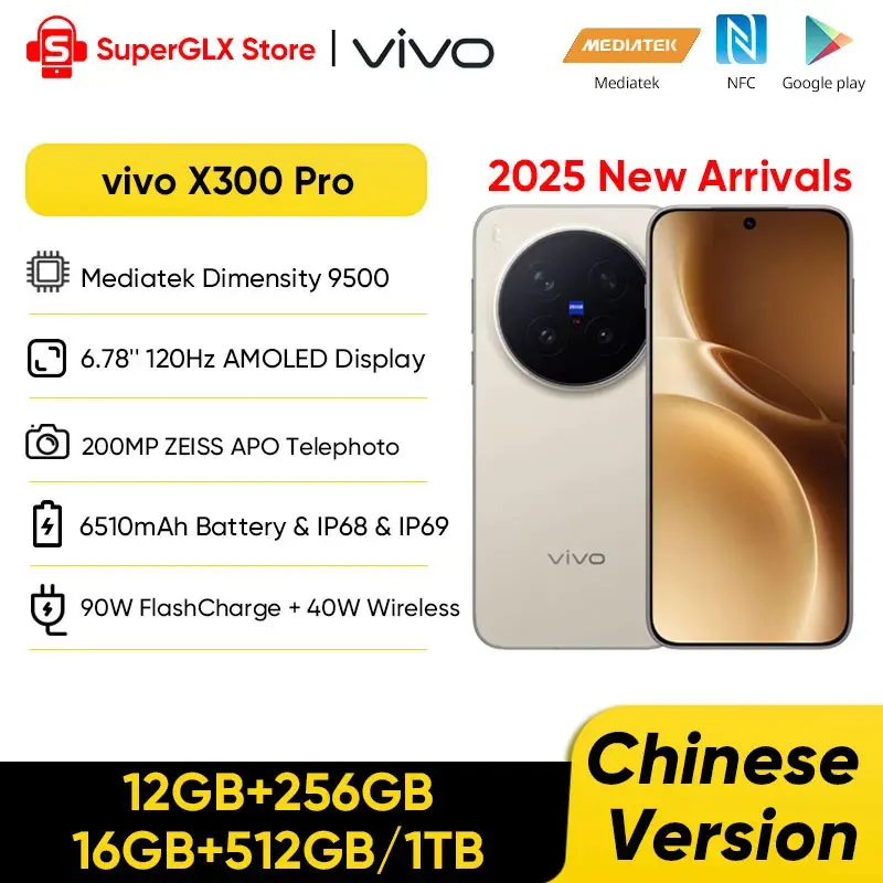 yZ[zIWi vivo X300 Pro 5G X}[gtH Mediatek Dimensity 9500 6.78C` 120Hz AMOLEDXN[ 200MP APOX[p[etHgY 6510mAh