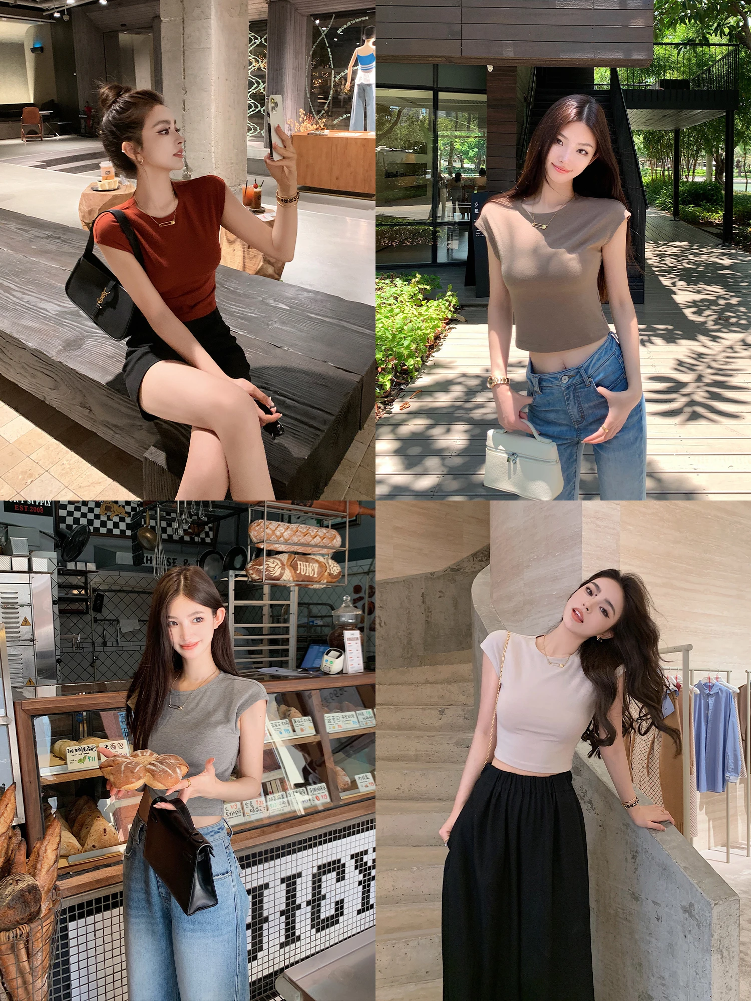 

Chic Long Velvet Cotton Svel T-irt Slimming Versatile ort Sle Women's Summer Faion Sexy Sle T-irt