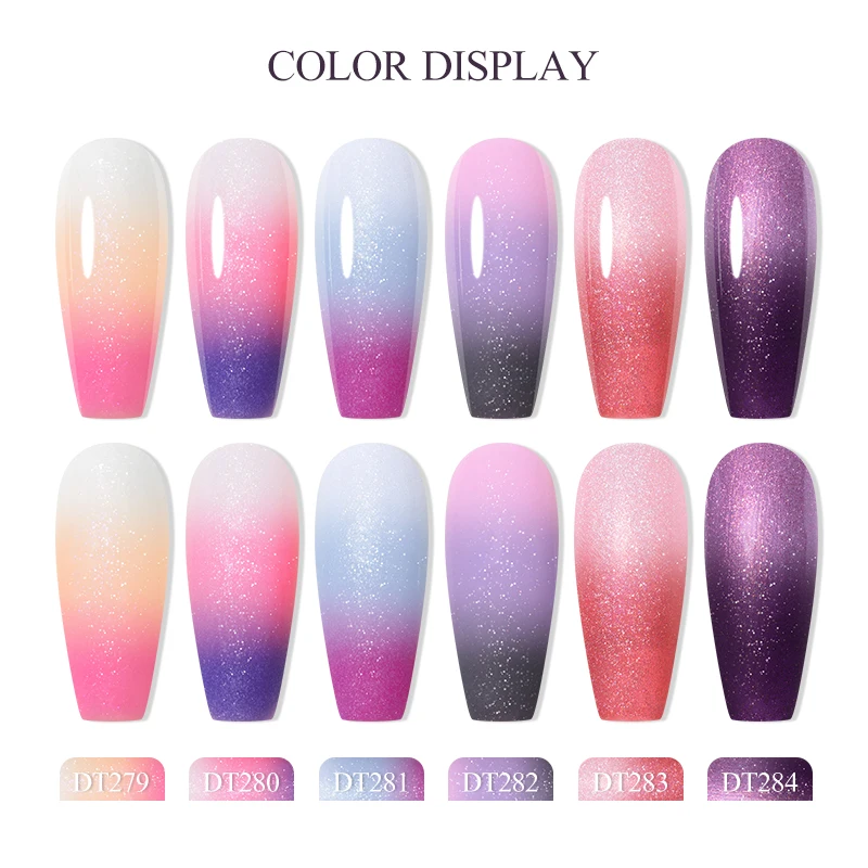 MEET ACROSS 7ml Shimmer Glitter Thermal Gel Nail Polish 3 Colors Changing Soak Off UV Gel Temperature Change Nail Art Varnish