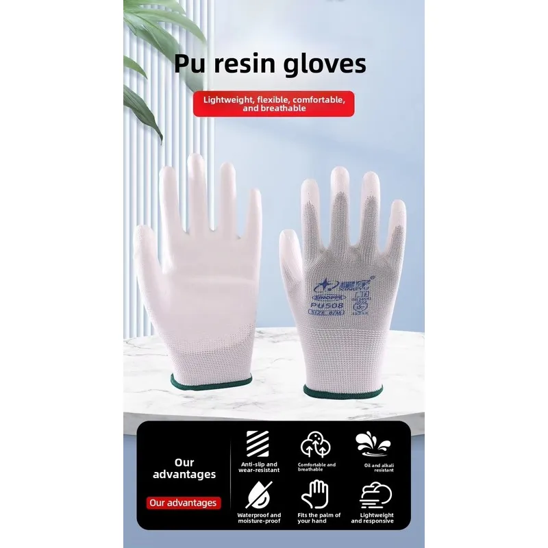 12 Pairs PU Coated Palm Work Gloves Breathable Anti-static Protective Gloves for Garden Labor Lightweight