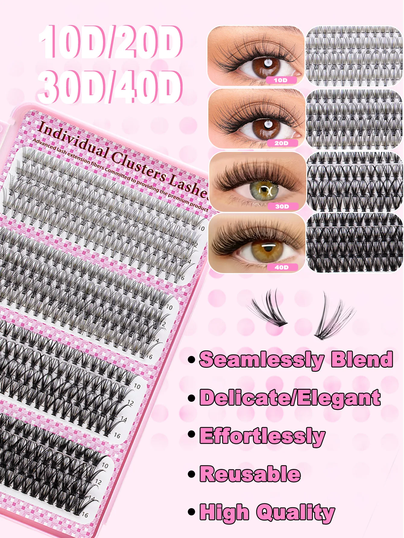 DIY klastry rzęs puszyste grube pojedyncze rzęsy duża pojemność 10D-100D zestaw do przedłużania rzęs z pęsetą Bond i Seal