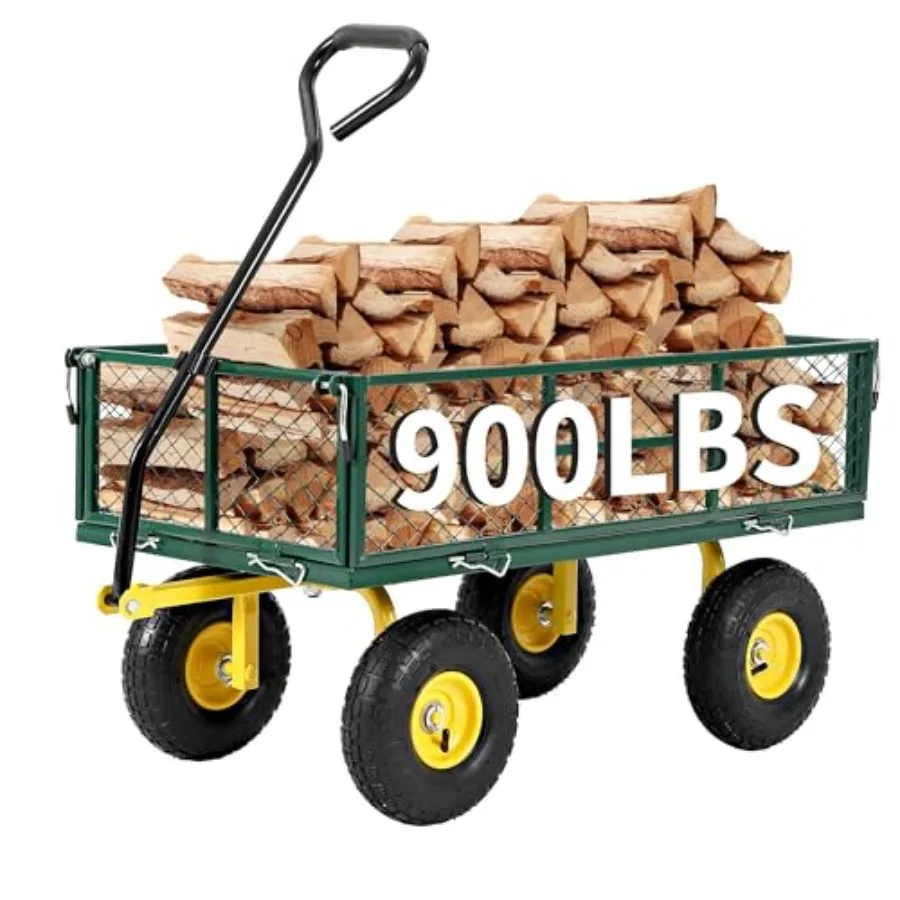 900 Lbs Steel Garden Cart, Utility Wagon with Removable Mesh Sides