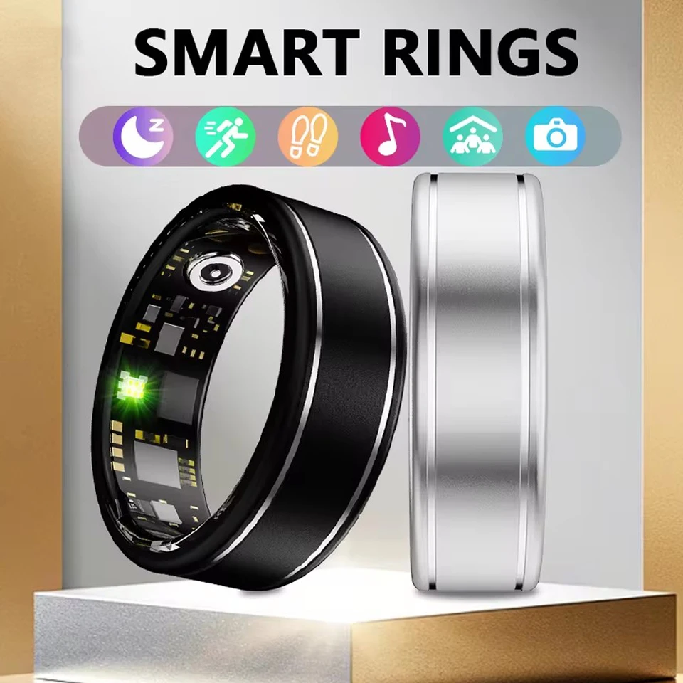 

New Health Monitor Smart Ring 2025 Heart Rate Blood Oxygen/Pressure Sleep Monitor 3ATM IP68 Waterproof Sport Smartring Women Men