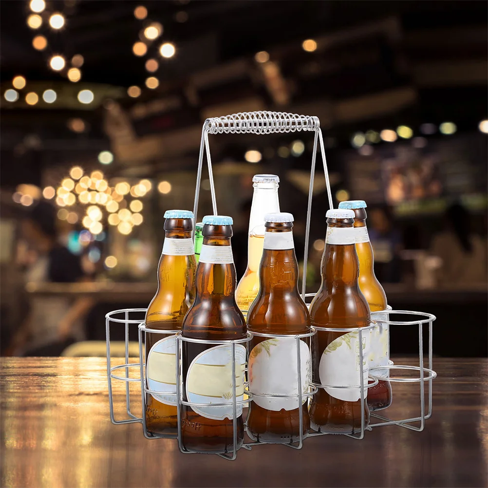 

1Pcs Creative Beer Bottle Holder Silver Sturdy Frame Rust Break Resistance Easy Use Portable Wine Hand Basket Beer Rack