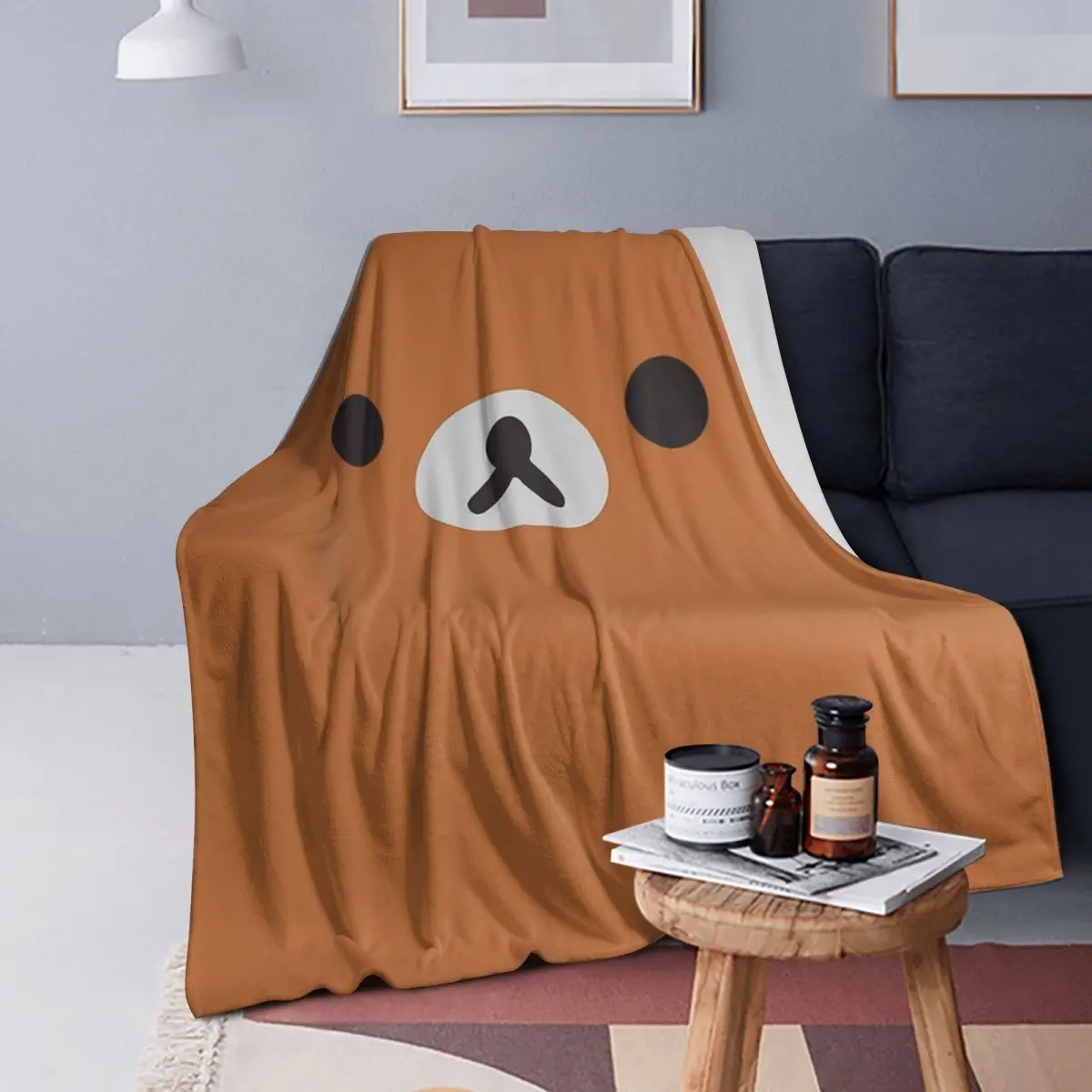 

Rilakkuma Bear Face Blankets Soft Warm Flannel Throw Blanket Bedspread for Bed Living room Picnic Travel Home Couch