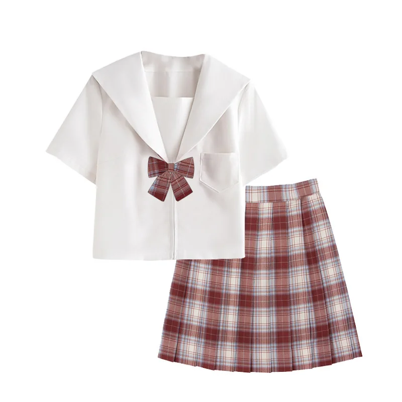 Ricamo giapponese Tre libri JK Uniforme Uniforme da marinaio Stile college Abito con gonna a pieghe stile college a maniche corte