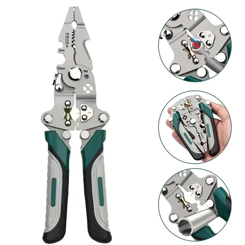 Foldable wire stripper pulley design multi-function electrician wire splitter wire winding pliers crimping pliers hand tool