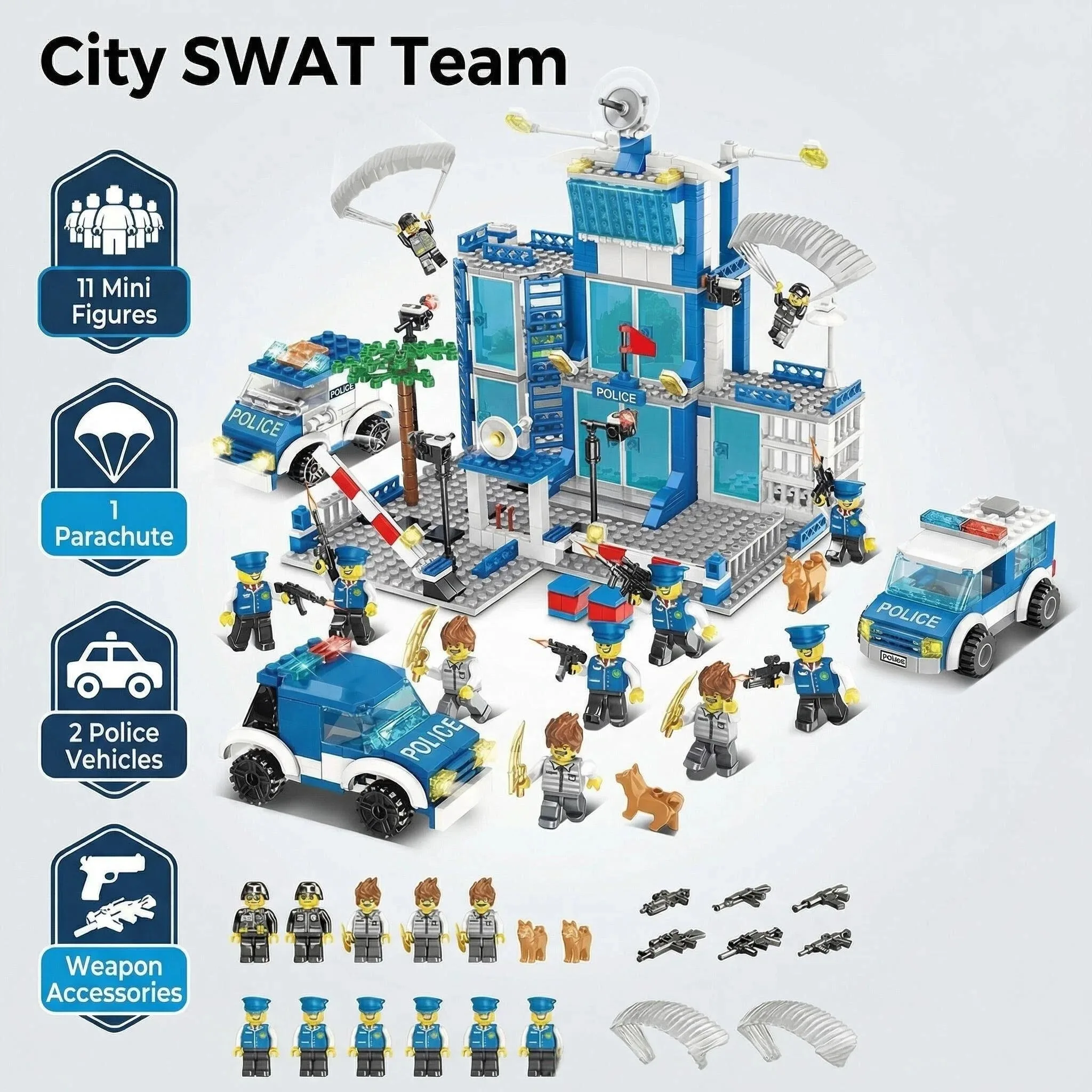 City Police Station Building Block Kit Kids Educational DIY Assembly Creative Small Particle Bricks Birthday Holiday Gift For Bo