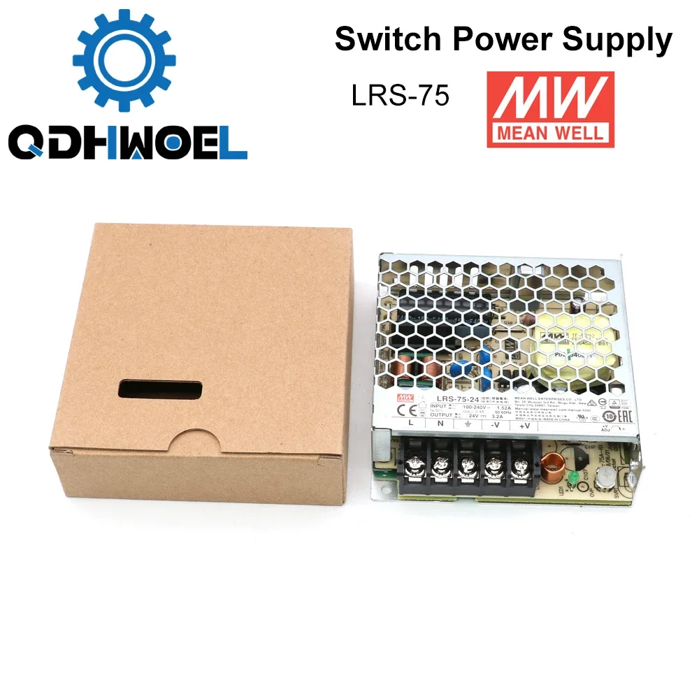 QDHWOEL Meanwell LRS-75 Switching Power Supply 12V 6A / 24V 3.2A 75W Original MW Taiwan Brand for Laser Controller