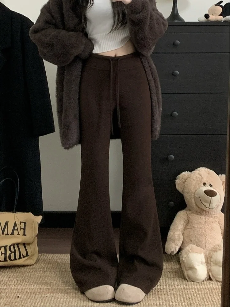 

High Waist Fleece Lined Drawstring Casual Pants Women's Summer 2026 New Sport Slimming Floor Length Pants Korean Style