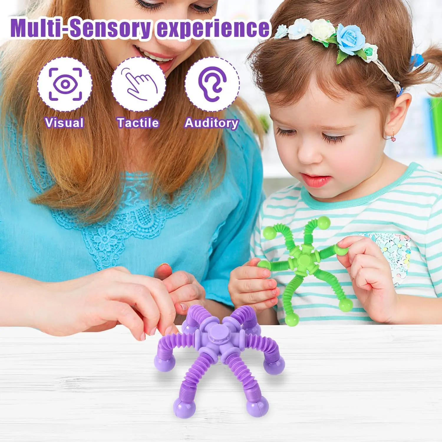 4pcs Telescopic Pop Tubes Spinner Sensory Anxiety Relief Toys For Kids Birthday Gift Stretch Pop Tubes Toy Set