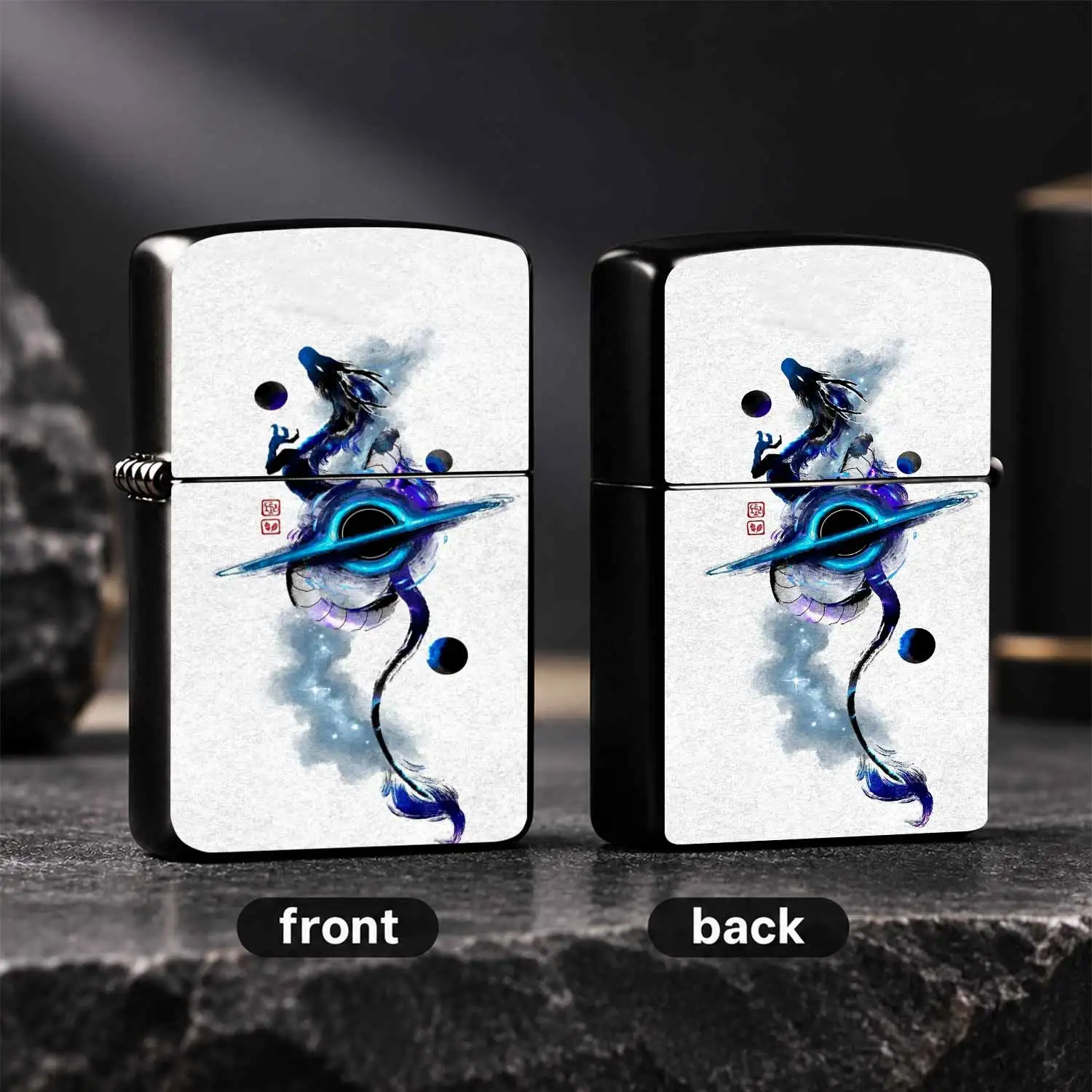 Eastern style Ink Style Azure Dragon, Creative Oriental Auspicious Divine Pattern, PORTABLE Exquisite, Unique Cultural Collectible, Nice Gift for Men Friends for Daily Use A fun and humorous lighter