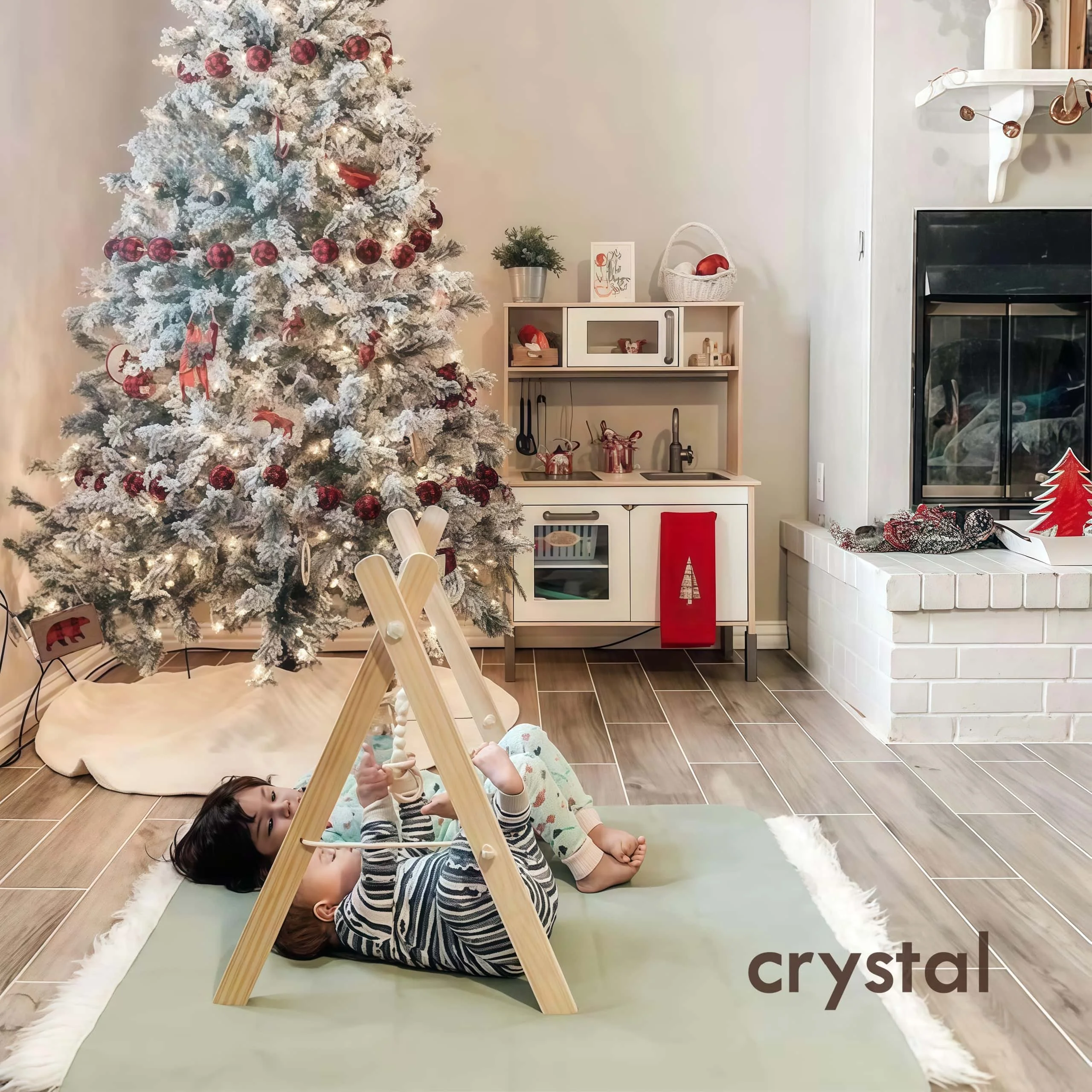 Crystal Foldable Natural Pine Wood Frame 6-Toy Hanging Bar Baby Play Gym