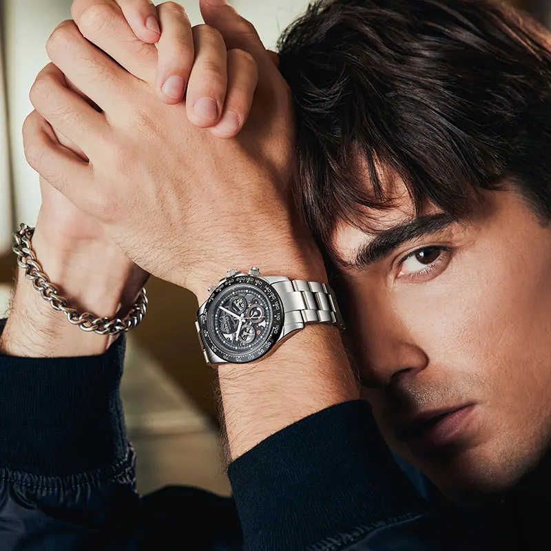 Mark Fairwhale 2025 새로운 최고 브랜드 다기능 해골 시계 자동 운동 기계식 시계 빛나는 방수 남자 시계