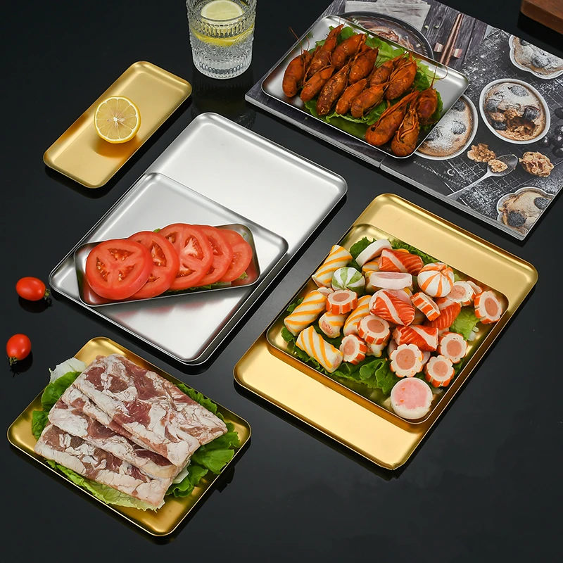 304 Stainless Steel Rectangle Serving Tray Restaurant Fish BBQ Sushi Food Plate Kitchen Baking Dish Snack Dessert Storage Tray